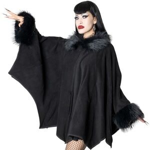 Kreepsville Glamour Ghoul Web Cape Black Faux Fur Size S-XL